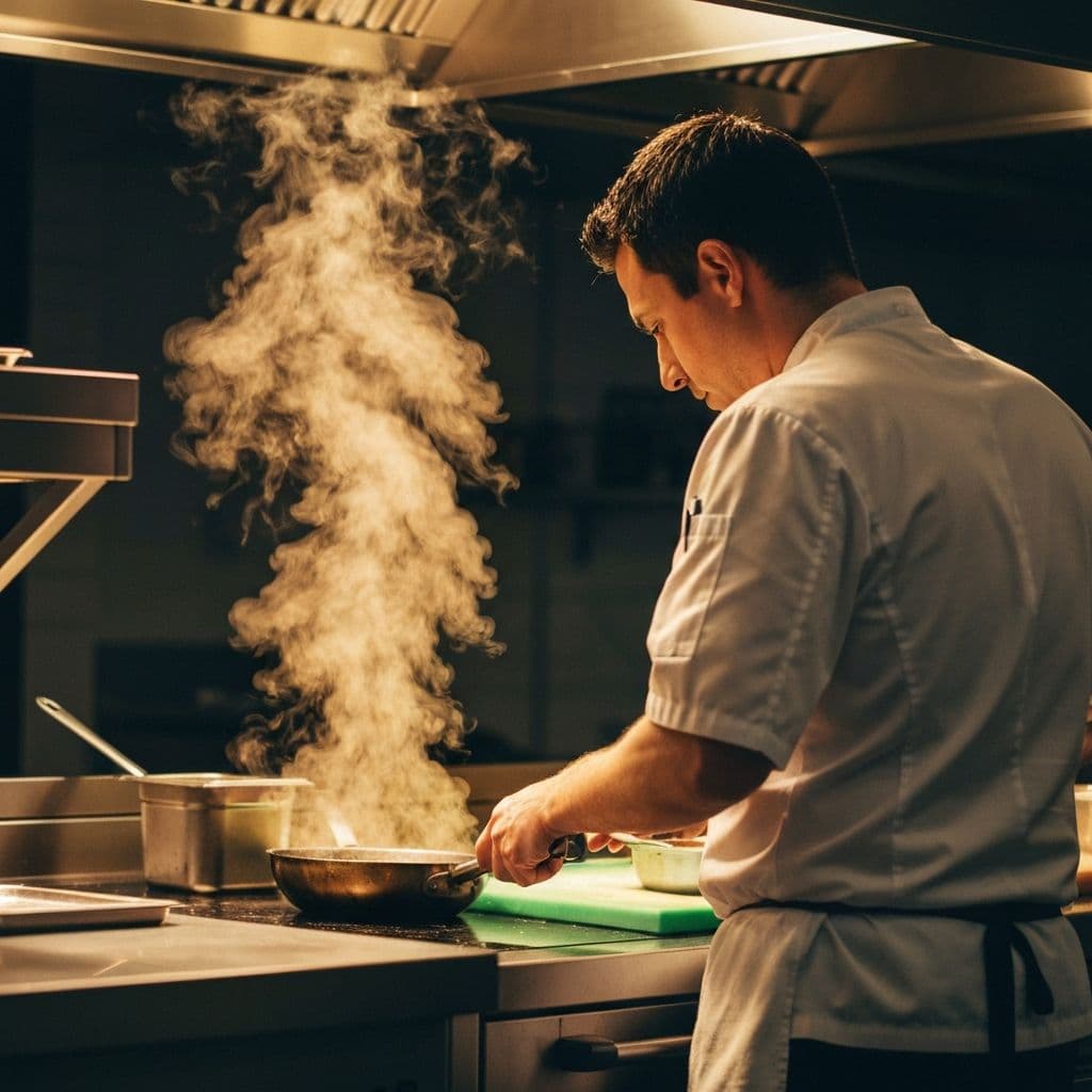 Chef preparing a dish in the kitchen